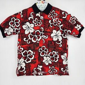 Hilo Hattie Shirt Mens Medium Floral Polo Hawaiian Short Sleeve Preppy